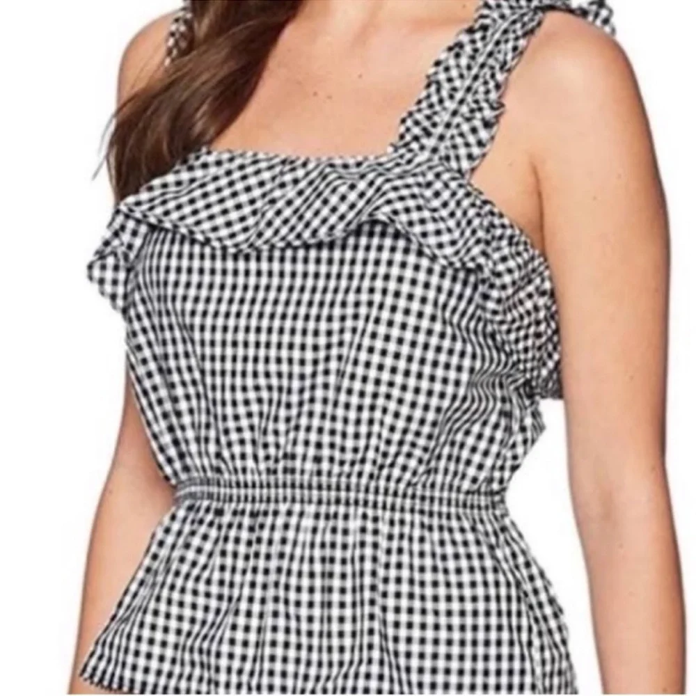 7 for all mankind Black and White Gingham Sleveless Ruffle Top - Picture 1 of 11